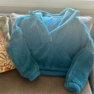 Free People Movement Cozy Teal Sherpa 3/4 zip pullover